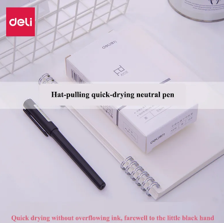 1PCS & 6PCS Deli A108 Quick-drying Gel Pen with Cap 0.5mm Black Signature Pen Students Office Write Smoothly writing pen