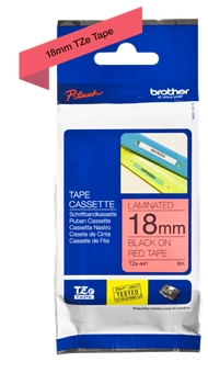 Brother P-touch 18mm TZ-441 Laminated Tape, 8 m, Black on Red