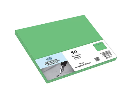 FIS Color Envelopes Peel & Seal, Neon Colors, Pack of 50 Pcs. Green Color, C4 (229 x 324 mm), 80 GSM - FSEC8042PBGR50