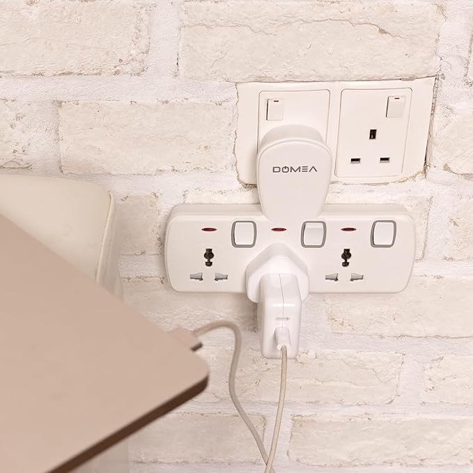 DOMEA Adaptor Multi Plug Extension With 3 Universal Sockets | Plug Type Adaptor | Safety Fuse | Individual Switches
