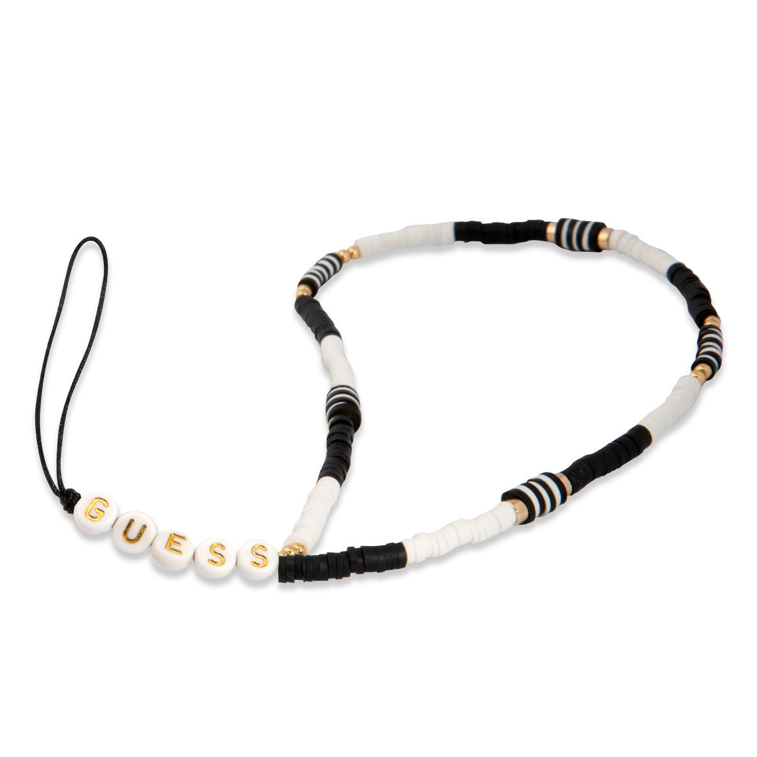Guess Phone Strap Beads Heishi 25cm - Black & White