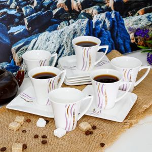 Royalford 12Pcs Square Cup & Saucer Set - Porcelain - White - RF4306