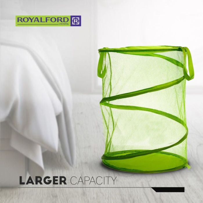 Royalford RF6802 Cloth Hamper - Large Size Pop-Up Collapsible Mesh Laundry Hamper, Solid Polyester Bottom Of Laundry Basket, Convenient Carrying Handles On Laundry Bin
