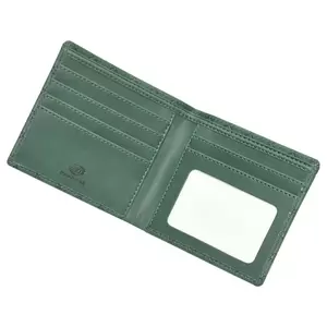FIS Italian PU Bifold Design Wallets Polyurethane For Men, ID Card Window, 6 Card Slots, 2 Sideways Pockets, Divided Bill Compartments, Green Colour, Closed Size 100 x 105 mm - FSPQGRD2