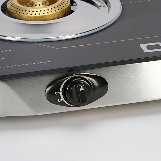 DOMEA Gas Burner With Auto Ignition, 2 Burners Stove, With Tempered Glass Top, Countertop Cooktop, Perfect For Home, Apartments, Camping, Large Events