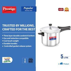 Prestige Popular Sleek & Simple Pressure Cooker - Stainless Steel - Silver - 3 LITER