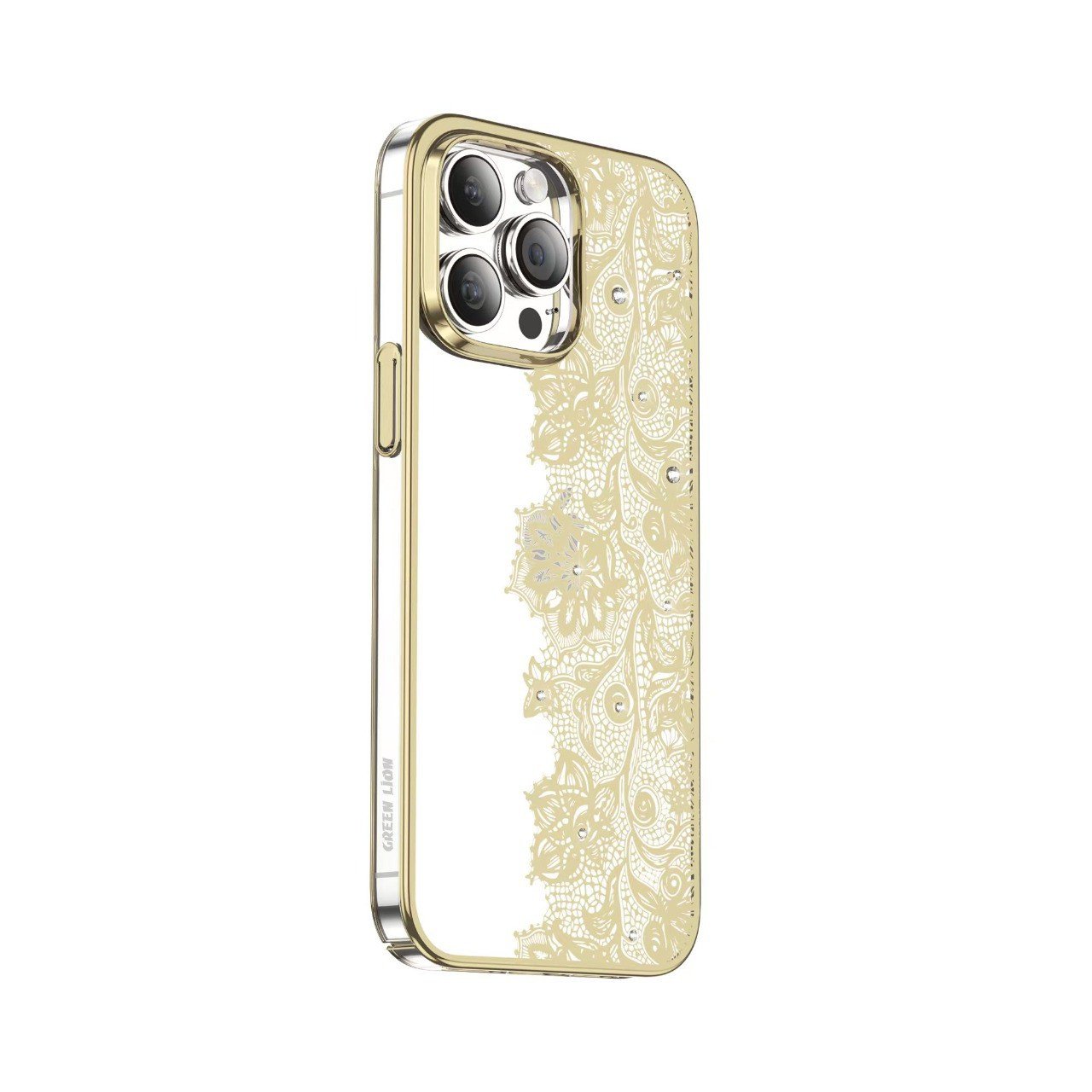 Green Lion Nature 2 Flower Curtain Case for iPhone 14 Pro Max ( 6.7" ) - Black  and GOLD
