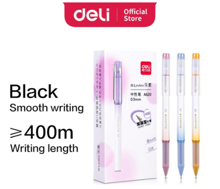 Deli Pen Student Gel Pen Black A620 Smooth Writing Dry Fast (0.5mm) [Per Pen]