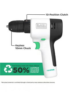 Reviva Cordless Drill Kit 12V with 80 PC Accessories 12.5 storage Eco, Toolbox REVDD12ASTB-GB 2, White/Green