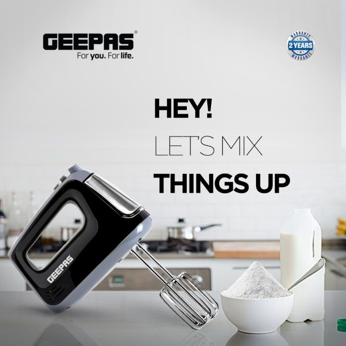 Geepas GHM43020UK 400W Hand Mixer - Professional Food & Cake Mixer For Baking | 5 Speed With Turbo Function, Includes Chrome Extra Long Beaters And Dough Hooks | Dishwasher Safe Accessories | 2 Years 