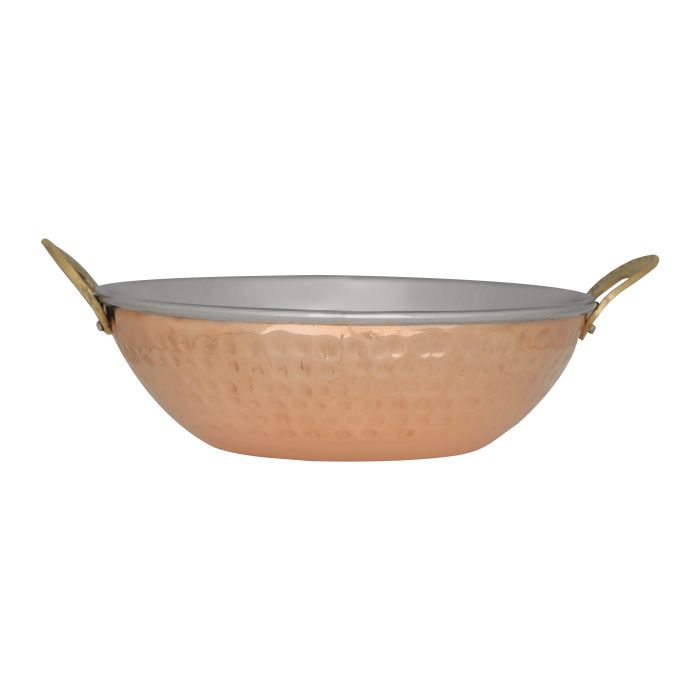 Cooper Steel Serving Kadai, RF10396 | Copper Stainless Steel Hammered Kadai | Indian Serving Bowl | Indian Dishes Serve Ware For Vegetable And Curries