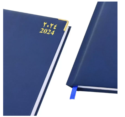 FIS 2024 A4 Diary Arabic/English Vinyl 1-Side Padded Gold Corner Blue - FSDI48AEG24BL