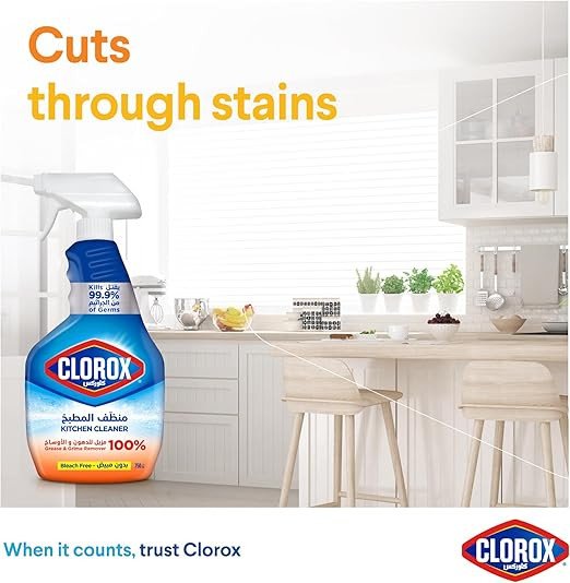 Clorox Kitchen Spray Cleaner, 750ml, Bleach Free, Kills 99.9% of Germs, 100% Grease and Grime Remover