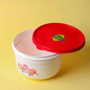 Royalford Round Storage Bowl - Plastic - White & Red - 3 LITER