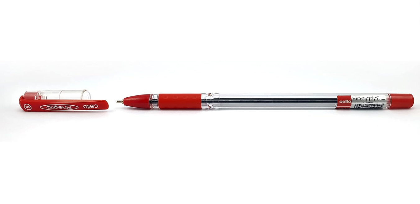 Cello 50-Piece Finegrip Ballpoint Pen, 0.7mm, Red