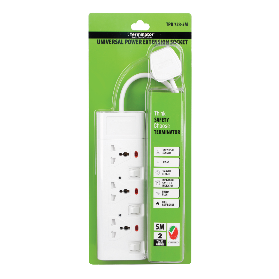 3-Way Universal Power Extension Socket With Individual Switch & Indicator
