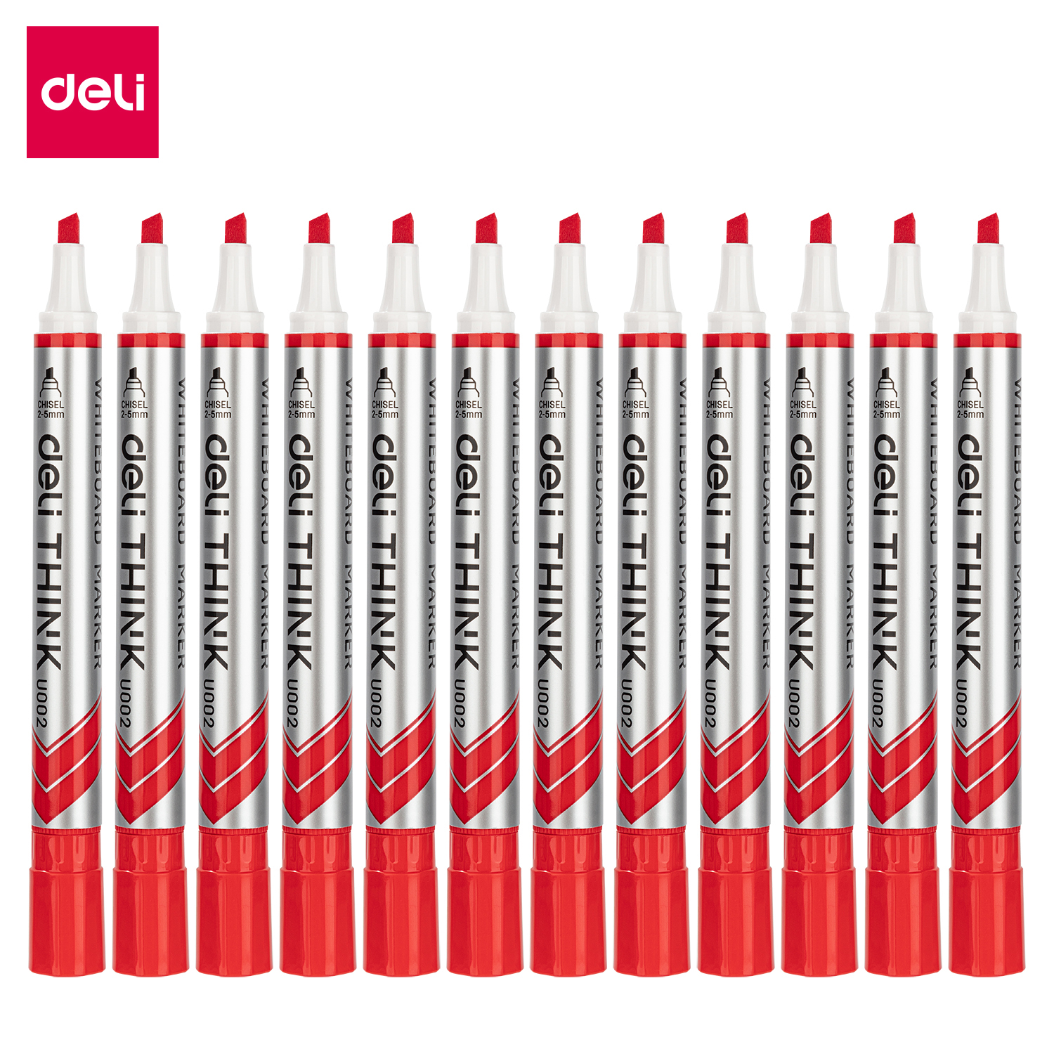 Deli Think 2-5mm Chisel Tip Dry Erase Markers (U002) 1x12 Pieces Red