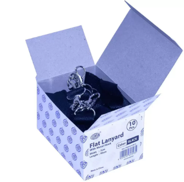 10-Piece FIS Flat Lanyard Black with Metal Hook 2X90cm - FSNA02-2CM/10