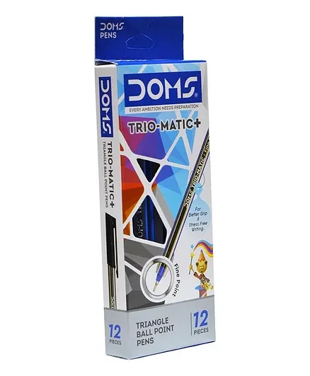 Doms Trio-Matic+ Fine Point Ball Pens, 0.6mm Tip, Black Triangle (12 piece of Pack)