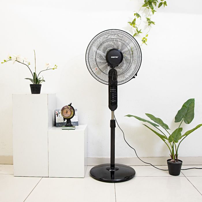 Geepas 16" Stand Fan With Remote Control - 3 Mode/Speed, 5 Leaf Blade Wide Oscillation, Adjustable Height & Tilt Setting With Led Display | 7.5 Hours Timer