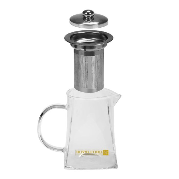 Royalford RFU9085 550 ML Glass Tea Pot - Stainless Steel Lid & Strainer, Dishwasher Safe, Heat Resistant, Elegant Design - For A Delicious Cup Of Coffee/Tea