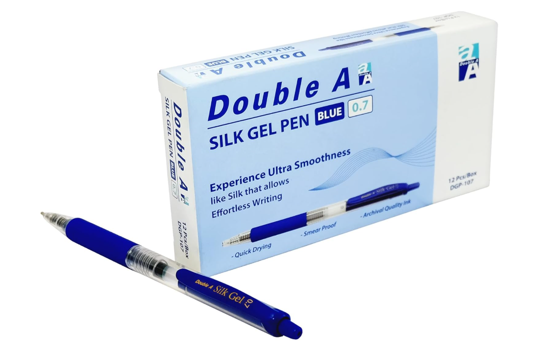 [{"value":"Double A Silk Gel Pen 12-Pieces Set"},{"value":"0.7 mm Tip Size"},{"value":"Blue"},{"value":"double a"},{"value":"silk gel pen"},{"value":"double a silk gel pen"}]