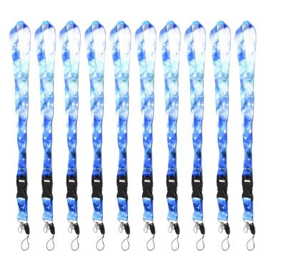 FIS Bag of 10 Fancy Lanyards with Metal Hook Width:2.5CM, Length:90CM Blue Color - FSNAF5