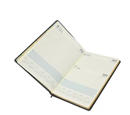 FIS 2024 Golden Diary A4 English Bonded Leather 1-Side Padded Black - FSDI48EGB24BK