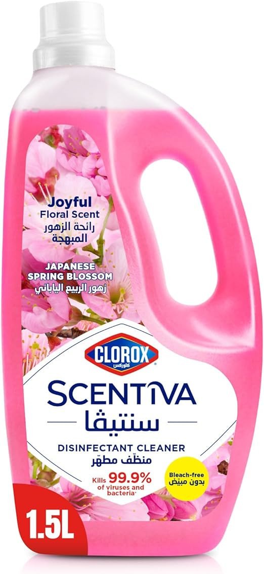 Clorox Scentiva Disinfectant Floor Cleaner 1.5L, Japanese Spring Blossom, Kills 99.9% of Viruses and Bacteria, Bleach Free