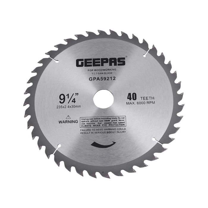 Geepas Professional Circular Saw Blade - 235mm X 30mm Bore, | 48 ATB Calibered Teeth | Ideal For Carpenter, Professional, Plumber, DIYers & More