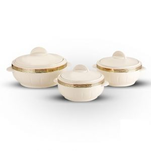 Royalford 3Pc Casserole Set - Plastic - White - 3 PC SET