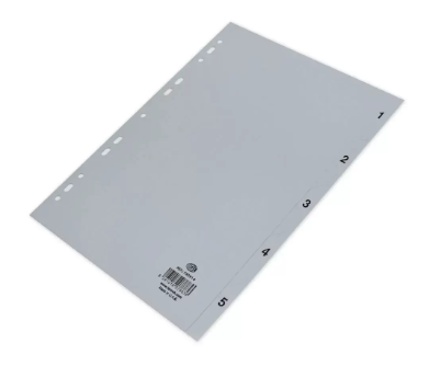 Pack of 25 Pieces PP Index Divider (1-5) English, Size A4 Grey