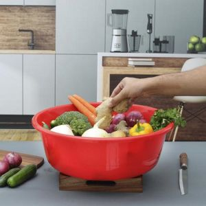 Royalford Rolled Rim Wash Tub - Plastic - Red - 9 LITER