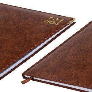 FIS 2024 Executive Diary Arabic/English/French Vinyl Padded Sewn Cover (1-Week at a Glance) Brown - FSDI35AE24BR