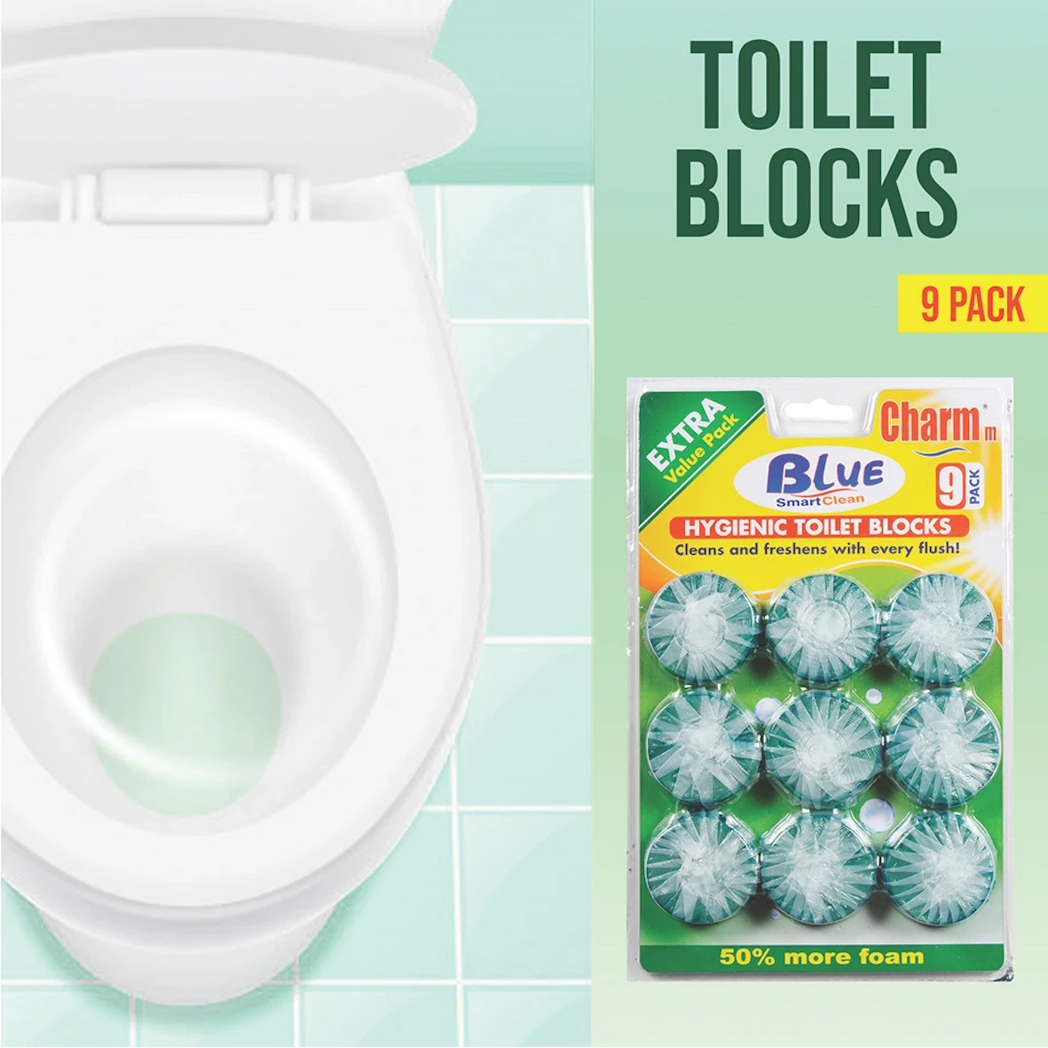 Charmm Antibacterial Toilet Block Green 9 Block