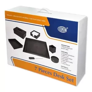 7-Piece FIS Executive Desk Set Italian PU, Cream - FSDS171CR