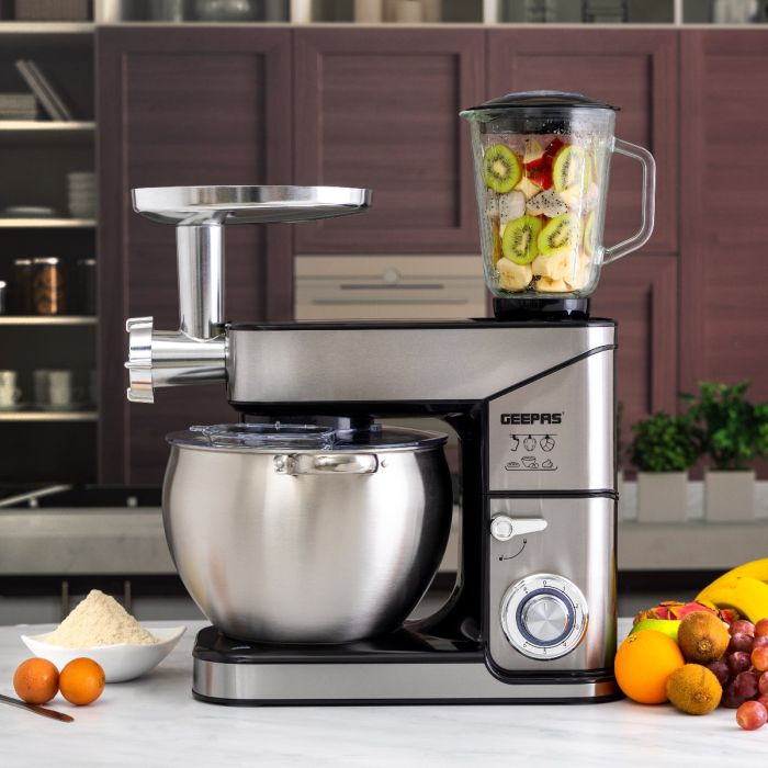 Multi-Function Kitchen Machine, GSM43044 | 10L Stainless Steel Bowl With Lid | 1.5L Glass Blender Jar | Meat Grinder | 6 Speed Control | Kitchen Electric Mixer With Dough Hook, Whisk, Beater