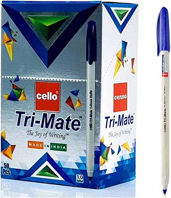 Cello Tri-Mate Ballpoint Pen, 1.0mm (50 Pieces, Blue)
