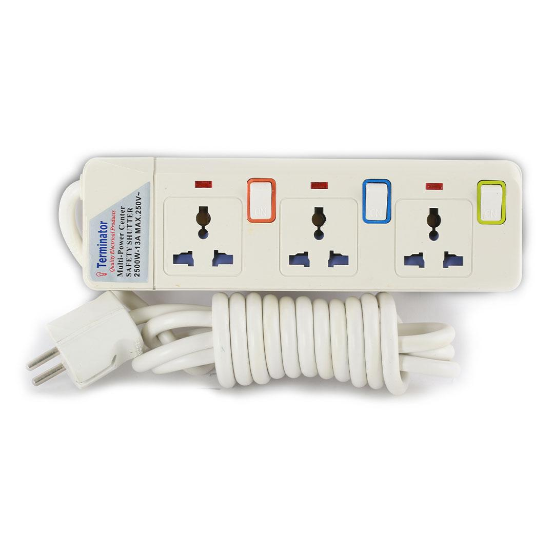 3 Way Universal Power Extension Socket With Individual Switches & Indicators 5M 13A