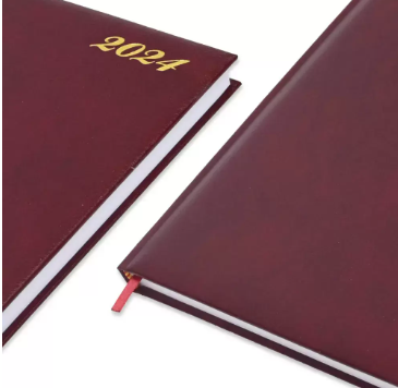 FIS Bonded Leather Diary 2024 (English) Maroon, A4 - FSDI40EBW24MR