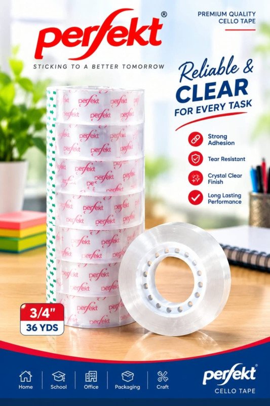 Perfekt Cello Tape 3/4 x 36 Yards - Clear