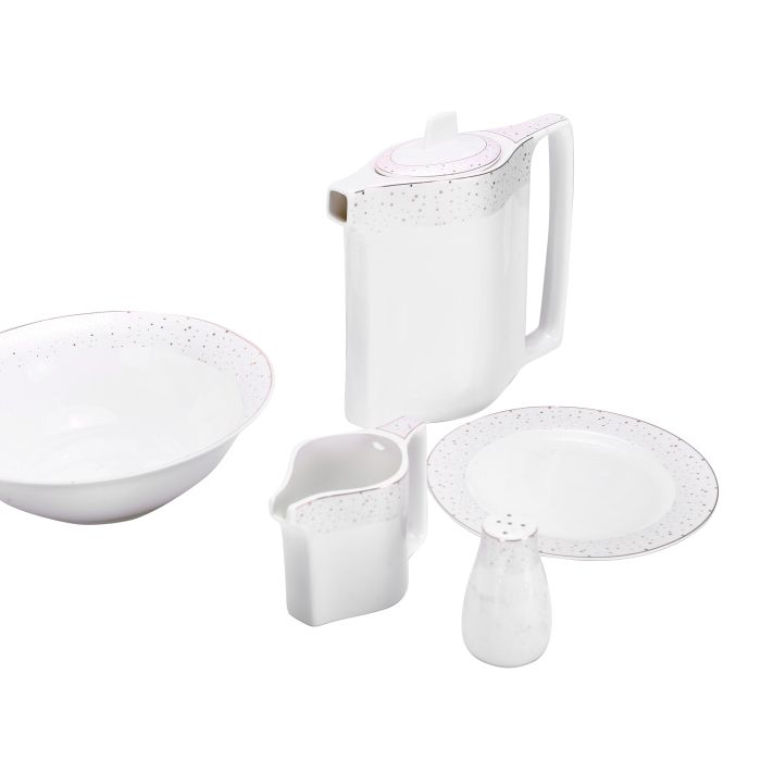 Royalford RF8397 47Pcs Ovation Fine Bone Round Dinner Set - Portable Design Plates, Bowl, Pot, Cups & Saucer | Comfortable Handling | Perfect For Everyday Use, & Get- Together, Restaurant, Banquet & M
