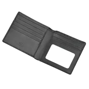 FIS Italian PU Bifold Design Wallets Polyurethane For Men, ID Card Window, 6 Card Slots, 2 Sideways Pockets, Divided Bill Compartments, Black Colour, Closed Size 100 x 105 mm - FSPQBKD3