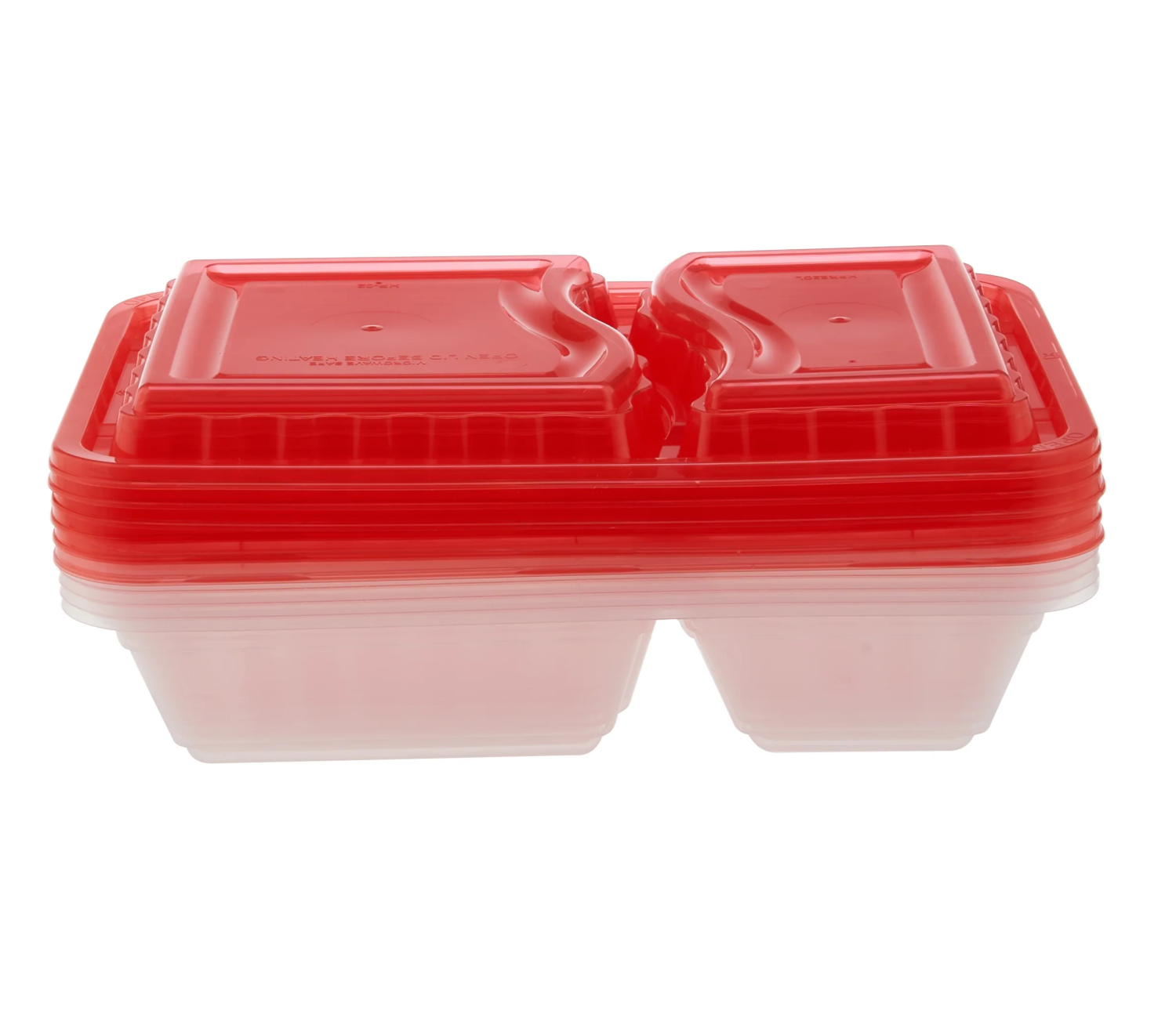 Clear Ribbed Rectangular Microwave Compartment Container with Color Lids 5 Pieces