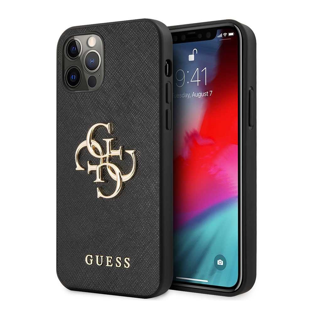 Guess PU Saffiano 4G Metal Hard Case for iPhone 12 / 12 Pro ( 6.1" ) - Black