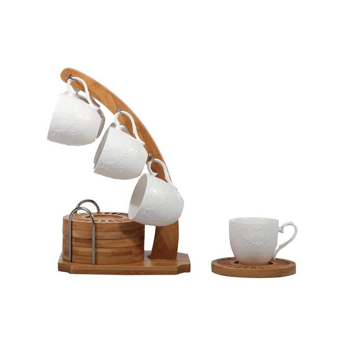 Porcelain Coffee Set With Bamboo Stand