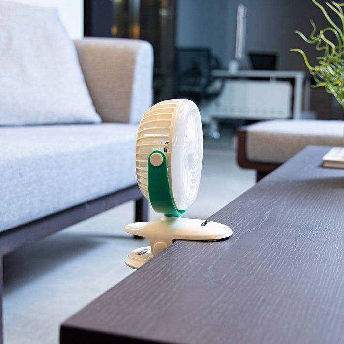 Geepas 2 IN 1 Rechargeable Clip Convertible Table 1200mAh -Top & Clip Fan - Two Quiet Speeds - Ideal For The Home, Office, Dorm & More, Comes With Led Lights | 2 Years Warranty