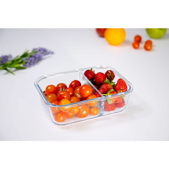 Royalford RF8817 1500 ML Glass Meal Prep Container | Reusable, Airtight Food Storage Box With 2 Compartments | Microwavable, Freezer, Oven & Dishwasher Safe | Use For Storage Food Container Bento Lunc