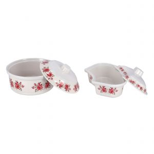 Royalford 14Pcs Revolving Serving Tray - Melamine - White - RF9994