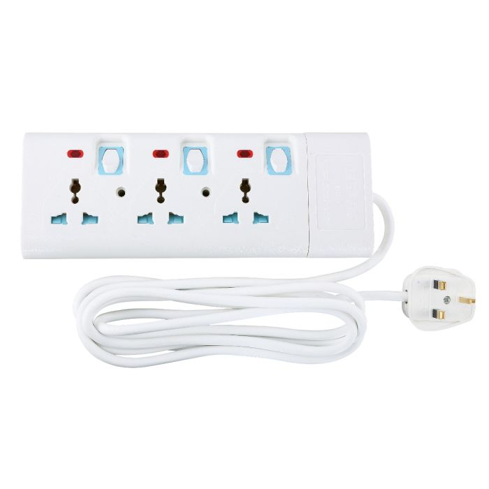Geepas 3 Way Extension Socket 13A - Extension Lead Strip With Led Indicators | Child Safe, Extra Long Cord With Over Current Protected | Ideal For All Electronic Devices | 2 Years Warranty